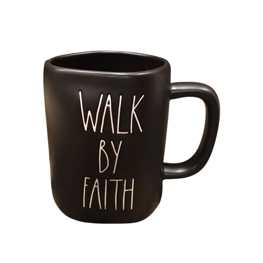 Rae Dunn Walk By Faith Not By Sightโ Double Sided Black Mug Coffee Cup NWOT